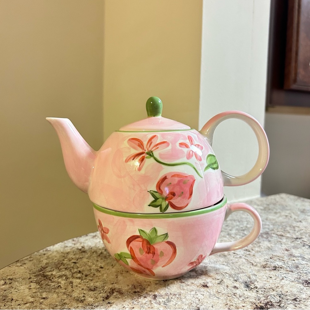 Floral Pink Teapot and Cup Set